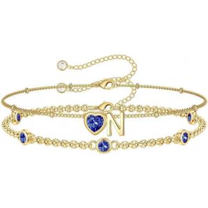Turandoss Easter Gifts for Kids Teen Girls – 14K Gold Plated Initial Heart Charm Birthstone Bracelets Easter Basket Stuffers for Daughter Toddler Teens Her Mom Girlfriend Wife Jewelry Birthday Gifts(12-Lab Tanzanite-N)