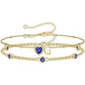 Turandoss Easter Gifts for Kids Teen Girls – 14K Gold Plated Initial Heart Charm Birthstone Bracelets Easter Basket Stuffers for Daughter Toddler Teens Her Mom Girlfriend Wife Jewelry Birthday Gifts(12-Lab Tanzanite-G)