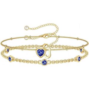 Turandoss Easter Gifts for Kids Teen Girls – 14K Gold Plated Initial Heart Charm Birthstone Bracelets Easter Basket Stuffers for Daughter Toddler Teens Her Mom Girlfriend Wife Jewelry Birthday Gifts(12-Lab Tanzanite-J)
