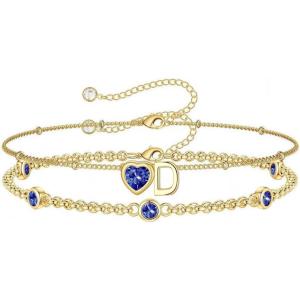 Turandoss Easter Gifts for Kids Teen Girls – 14K Gold Plated Initial Heart Charm Birthstone Bracelets Easter Basket Stuffers for Daughter Toddler Teens Her Mom Girlfriend Wife Jewelry Birthday Gifts(01-Lab Garnet-E)