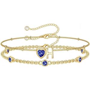 Turandoss Easter Gifts for Kids Teen Girls – 14K Gold Plated Initial Heart Charm Birthstone Bracelets Easter Basket Stuffers for Daughter Toddler Teens Her Mom Girlfriend Wife Jewelry Birthday Gifts(12-Lab Tanzanite-H)