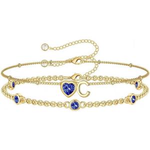 Turandoss Easter Gifts for Kids Teen Girls – 14K Gold Plated Initial Heart Charm Birthstone Bracelets Easter Basket Stuffers for Daughter Toddler Teens Her Mom Girlfriend Wife Jewelry Birthday Gifts(12-Lab Tanzanite-C)