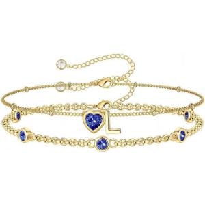 Turandoss Easter Gifts for Kids Teen Girls – 14K Gold Plated Initial Heart Charm Birthstone Bracelets Easter Basket Stuffers for Daughter Toddler Teens Her Mom Girlfriend Wife Jewelry Birthday Gifts(01-Lab Garnet-M)