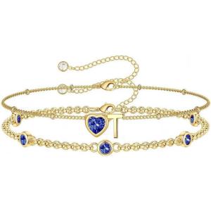 Turandoss Easter Gifts for Kids Teen Girls – 14K Gold Plated Initial Heart Charm Birthstone Bracelets Easter Basket Stuffers for Daughter Toddler Teens Her Mom Girlfriend Wife Jewelry Birthday Gifts(12-Lab Tanzanite-T)