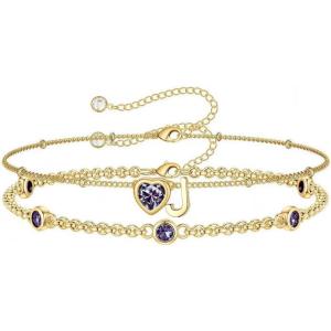 Turandoss Easter Gifts for Kids Teen Girls – 14K Gold Plated Initial Heart Charm Birthstone Bracelets Easter Basket Stuffers for Daughter Toddler Teens Her Mom Girlfriend Wife Jewelry Birthday Gifts(06-Lab Alexandrite-J)