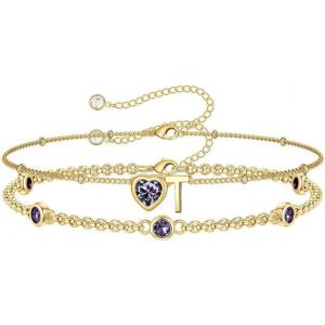 Turandoss Easter Gifts for Kids Teen Girls – 14K Gold Plated Initial Heart Charm Birthstone Bracelets Easter Basket Stuffers for Daughter Toddler Teens Her Mom Girlfriend Wife Jewelry Birthday Gifts(06-Lab Alexandrite-T)