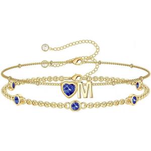 Turandoss Easter Gifts for Kids Teen Girls – 14K Gold Plated Initial Heart Charm Birthstone Bracelets Easter Basket Stuffers for Daughter Toddler Teens Her Mom Girlfriend Wife Jewelry Birthday Gifts(12-Lab Tanzanite-M)