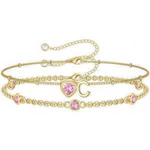 Turandoss Easter Gifts for Kids Teen Girls – 14K Gold Plated Initial Heart Charm Birthstone Bracelets Easter Basket Stuffers for Daughter Toddler Teens Her Mom Girlfriend Wife Jewelry Birthday Gifts(11-Lab Citrine-C)