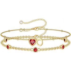 Turandoss Easter Gifts for Kids Teen Girls – 14K Gold Plated Initial Heart Charm Birthstone Bracelets Easter Basket Stuffers for Daughter Toddler Teens Her Mom Girlfriend Wife Jewelry Birthday Gifts(01-Lab Garnet-O)