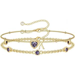 Turandoss Easter Gifts for Kids Teen Girls – 14K Gold Plated Initial Heart Charm Birthstone Bracelets Easter Basket Stuffers for Daughter Toddler Teens Her Mom Girlfriend Wife Jewelry Birthday Gifts(06-Lab Alexandrite-K)