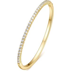 Turandoss Gold Bangle Bracelets for Women – Dainty 14K Gold Plated Cubic Zirconia Bangle Bracelet Personalized Tennis Bracelets for Women Trendy Dainty Oval Cuff Bracelet for Her(Half CZ Bangle – Claw Tennis)