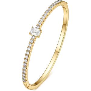 Turandoss Gold Bangle Bracelets for Women – Dainty 14K Gold Plated Cubic Zirconia Bangle Bracelet Personalized Tennis Bracelets for Women Trendy Dainty Oval Cuff Bracelet for Her(Half CZ Bangle – Square Tennis)