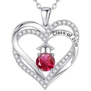 Turandoss Graduation Birthstone Necklaces for Women Her – 14K Gold Plated Birthstone Jewelry Class of 2026 Graduation Gifts High School College Senior Gifts for Daughter Friend Sister(07-Jul-Ruby)