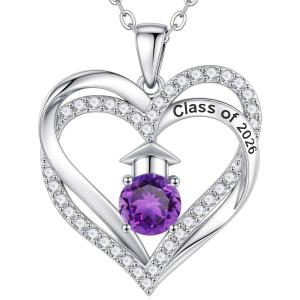 Turandoss Graduation Birthstone Necklaces for Women Her – 14K Gold Plated Birthstone Jewelry Class of 2026 Graduation Gifts High School College Senior Gifts for Daughter Friend Sister(02-Feb-Amethyst)