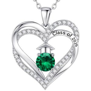 Turandoss Graduation Birthstone Necklaces for Women Her – 14K Gold Plated Birthstone Jewelry Class of 2026 Graduation Gifts High School College Senior Gifts for Daughter Friend Sister(05-May-Emerald)