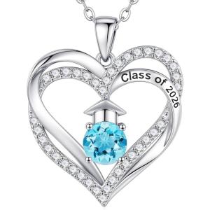 Turandoss Graduation Birthstone Necklaces for Women Her – 14K Gold Plated Birthstone Jewelry Class of 2026 Graduation Gifts High School College Senior Gifts for Daughter Friend Sister(03-Mar-Aquamarine)