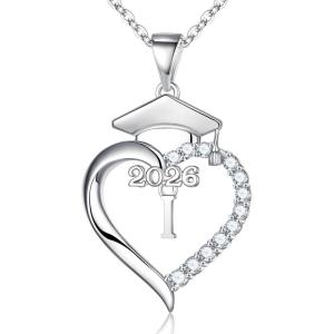 Turandoss Graduation Gifts for Women – S925 Sterling Silver CZ Class of 2026 Letter Necklace Graduation Cap Pendant Heart Initial Necklaces for Women College High School Friendship Gifts for 2026(I)