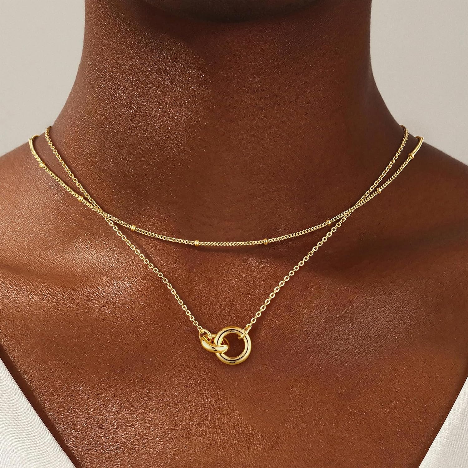 imageTurandoss Gold Necklaces for Women Dainty 14K Gold Plated Interlock Stackable Necklace Trendy CZ Circle Interlocking Necklace Personalized Layered Cubic Zirconia Pendant Necklaces for WomenCircle Interlock Pendant Necklace