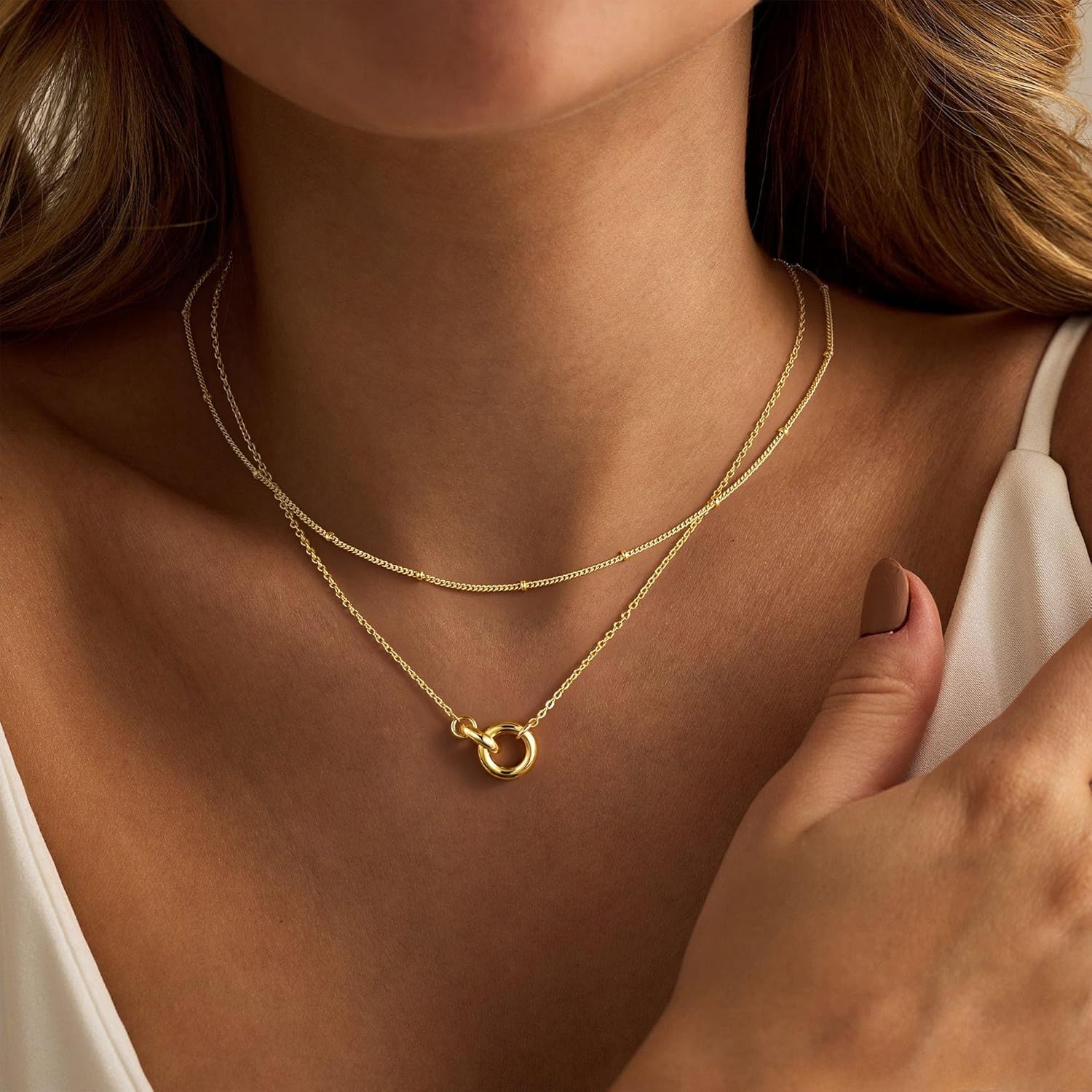 imageTurandoss Gold Necklaces for Women Dainty 14K Gold Plated Interlock Stackable Necklace Trendy CZ Circle Interlocking Necklace Personalized Layered Cubic Zirconia Pendant Necklaces for WomenCircle Interlock Pendant Necklace