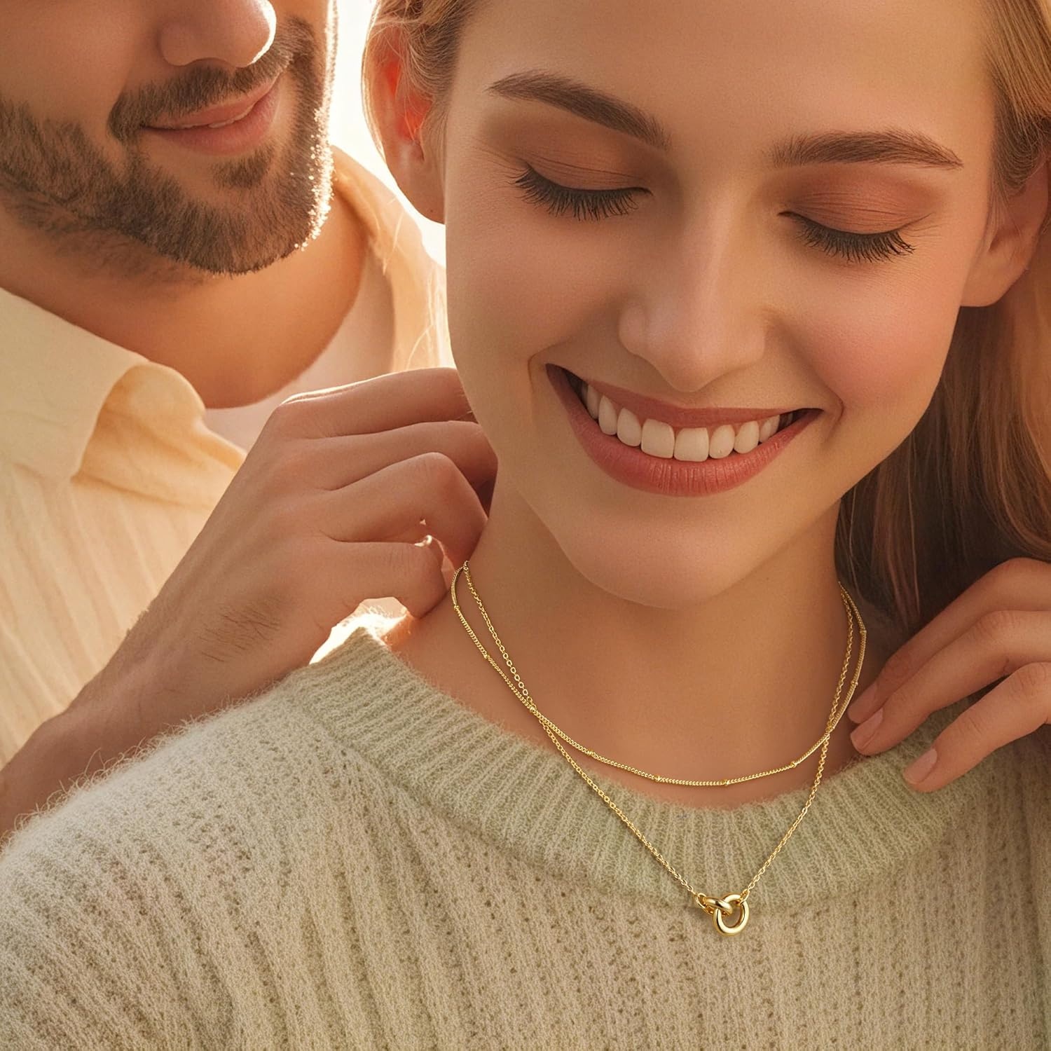 imageTurandoss Gold Necklaces for Women Dainty 14K Gold Plated Interlock Stackable Necklace Trendy CZ Circle Interlocking Necklace Personalized Layered Cubic Zirconia Pendant Necklaces for WomenCircle Interlock Pendant Necklace