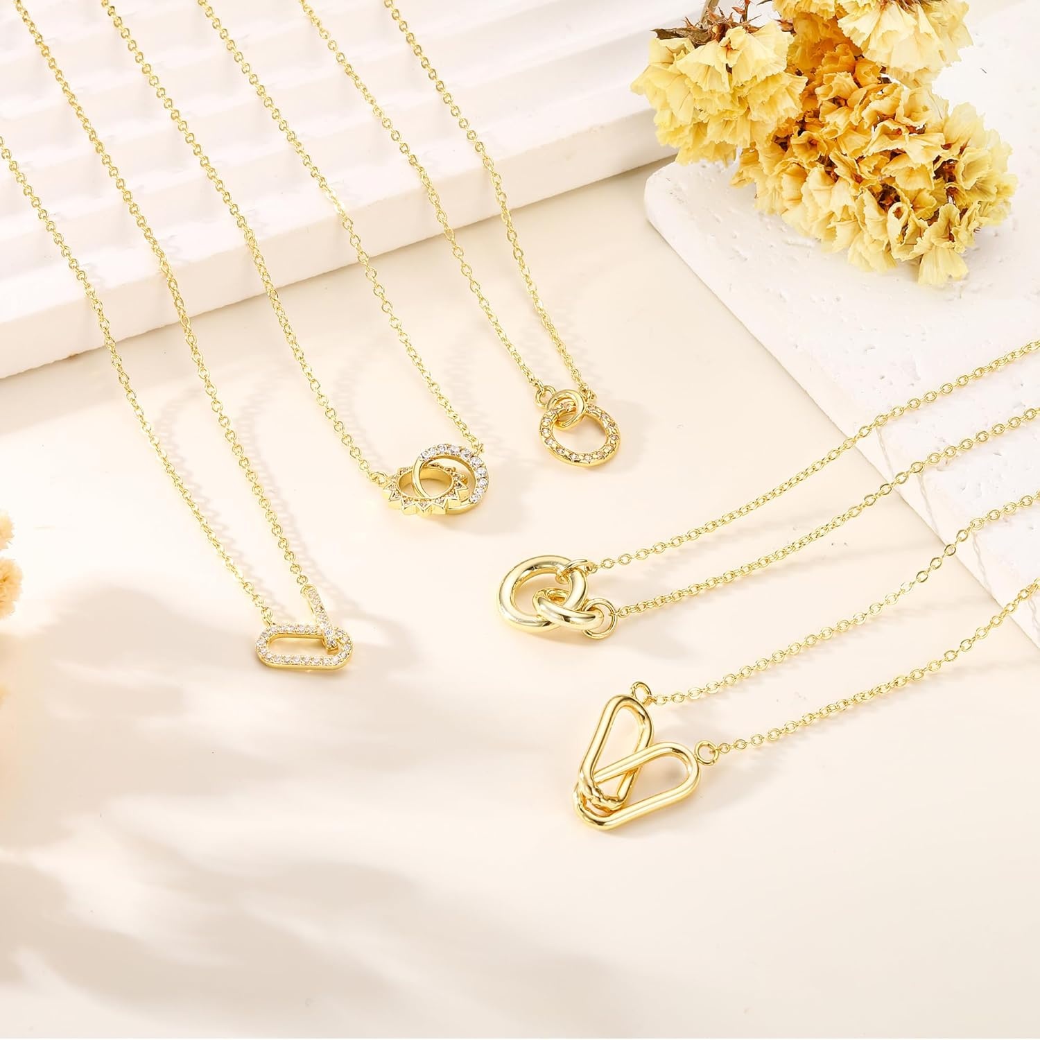 imageTurandoss Gold Necklaces for Women Dainty 14K Gold Plated Interlock Stackable Necklace Trendy CZ Circle Interlocking Necklace Personalized Layered Cubic Zirconia Pendant Necklaces for WomenCircle Interlock Pendant Necklace