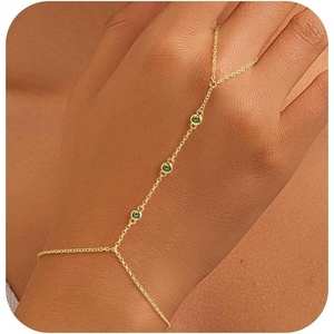 Turandoss Birthstone Hand Chain Bracelets for Women – Dainty 14K Gold Plated Created 1–12 Month Birthstone Bracelet Layered Hand Chain Finger Ring Birthday Jewelry Gifts for Teen Girls Her(08-Aug-Lab Peridot)