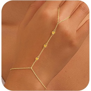 Turandoss Birthstone Hand Chain Bracelets for Women – Dainty 14K Gold Plated Created 1–12 Month Birthstone Bracelet Layered Hand Chain Finger Ring Birthday Jewelry Gifts for Teen Girls Her(11-Nov-Lab Citrine)