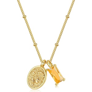 Turandoss Birthstone Necklaces for Women Girls, Dainty 14K Gold Plated Created Emerald Birthstone Personalized Birth Flower Pendant 1-12 Months Necklace Birthday Jewelry Gifts for Women Mom(11-Nov-Lab Cit-Chr)