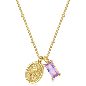 Turandoss Birthstone Necklaces for Women Girls, Dainty 14K Gold Plated Created Emerald Birthstone Personalized Birth Flower Pendant 1-12 Months Necklace Birthday Jewelry Gifts for Women Mom(06-Jun-Lab Ale-Ros)
