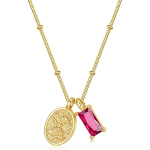 Turandoss Birthstone Necklaces for Women Girls, Dainty 14K Gold Plated Created Emerald Birthstone Personalized Birth Flower Pendant 1-12 Months Necklace Birthday Jewelry Gifts for Women Mom(07-Jul-Lab Ruby-W.L.)