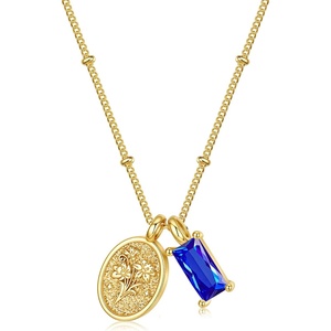 Turandoss Birthstone Necklaces for Women Girls, Dainty 14K Gold Plated Created Emerald Birthstone Personalized Birth Flower Pendant 1-12 Months Necklace Birthday Jewelry Gifts for Women Mom(12-Dec-Lab Tan-Nar)