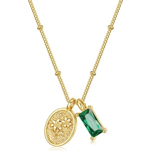 Turandoss Birthstone Necklaces for Women Girls, Dainty 14K Gold Plated Created Emerald Birthstone Personalized Birth Flower Pendant 1-12 Months Necklace Birthday Jewelry Gifts for Women Mom(05-May-Lab Eme-Lily)