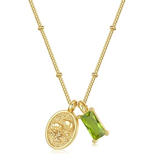 Turandoss Birthstone Necklaces for Women Girls, Dainty 14K Gold Plated Created Emerald Birthstone Personalized Birth Flower Pendant 1-12 Months Necklace Birthday Jewelry Gifts for Women Mom(08-Aug-Lab Per-Pop)