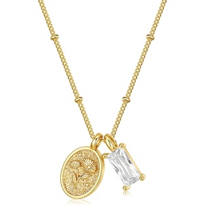 Turandoss Birthstone Necklaces for Women Girls, Dainty 14K Gold Plated Created Emerald Birthstone Personalized Birth Flower Pendant 1-12 Months Necklace Birthday Jewelry Gifts for Women Mom(04-Apr-Lab Dia-Dai)