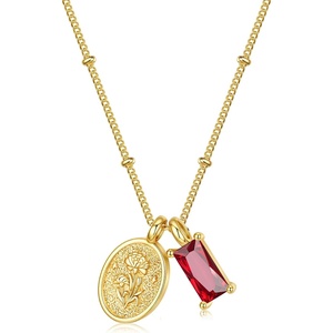 Turandoss Birthstone Necklaces for Women Girls, Dainty 14K Gold Plated Created Emerald Birthstone Personalized Birth Flower Pendant 1-12 Months Necklace Birthday Jewelry Gifts for Women Mom(01-Jan-Lab Gar-Car)