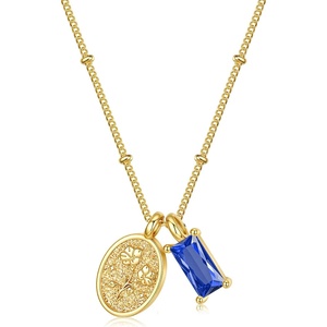 Turandoss Birthstone Necklaces for Women Girls, Dainty 14K Gold Plated Created Emerald Birthstone Personalized Birth Flower Pendant 1-12 Months Necklace Birthday Jewelry Gifts for Women Mom(09-Sep-Lab Sap-Mor)