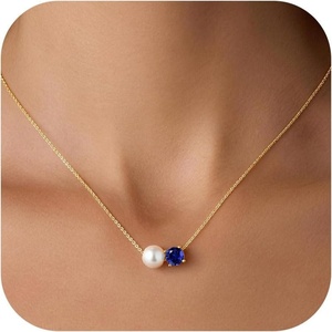 Turandoss Birthstone Necklaces for Women Girls Trendy, Dainty 14K Gold Plated Created Pearl 12 Months Round Birthstone Necklaces Birthday Gifts Jewelry for Teen Girls(12-Dec-Lab Tanzanite)