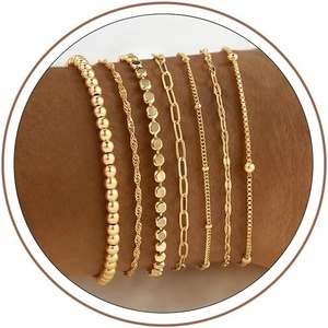 Turandoss Gold Bracelets Set for Women, Waterproof 14K Gold Plated Chunky Cuff Bracelet Stackable Tie Knot Cuban Paperclip Box Chain Bracelet Snake Rope Beaded Bangle Bracelets for Women Jewelry Gifts(7PCS Beaded Bracelet – Lip)