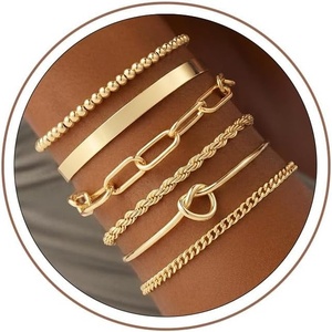 Turandoss Gold Bracelets Set for Women, Waterproof 14K Gold Plated Chunky Cuff Bracelet Stackable Tie Knot Cuban Paperclip Box Chain Bracelet Snake Rope Beaded Bangle Bracelets for Women Jewelry Gifts(6PCS Cuff Bracelet – Paperclip)