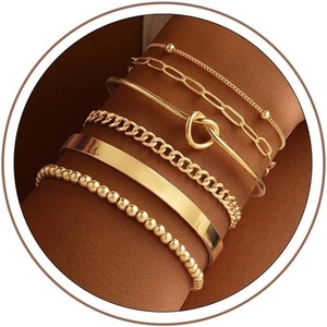 Turandoss Gold Bracelets Set for Women, Waterproof 14K Gold Plated Chunky Cuff Bracelet Stackable Tie Knot Cuban Paperclip Box Chain Bracelet Snake Rope Beaded Bangle Bracelets for Women Jewelry Gifts(6PCS Cuff Bracelet – Cuban)