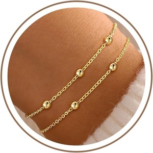 Turandoss Gold Bracelets for Women – Dainty 14K Gold Plated Heart Bracelets for Women Trendy Stackable Cubic Zircon Satellite Beads Link Chain Butterfly Charm Bracelet Set Jewelry Gifts(Satellite Beaded Link Bracelet)