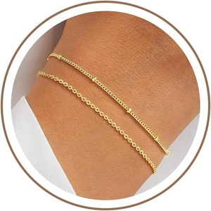 Turandoss Gold Bracelets for Women – Dainty 14K Gold Plated Heart Bracelets for Women Trendy Stackable Cubic Zircon Satellite Beads Link Chain Butterfly Charm Bracelet Set Jewelry Gifts(Simple Beaded Link Bracelet)