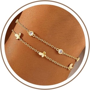 Turandoss Gold Bracelets for Women – Dainty 14K Gold Plated Heart Bracelets for Women Trendy Stackable Cubic Zircon Satellite Beads Link Chain Butterfly Charm Bracelet Set Jewelry Gifts(Cubic Zircon Butterfly Link Bracelet)