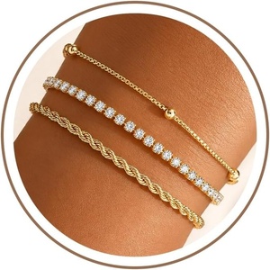 Turandoss Gold Bracelets for Women – Dainty 14K Gold Plated Tennis Bracelet for Women Trendy Stackable Cross Beaded Set Twisted Rope Bracelet Snake Paperclip Chain Knot Cuff Bracelets Jewelry Gifts(rope-satellite-tennis bracelet)