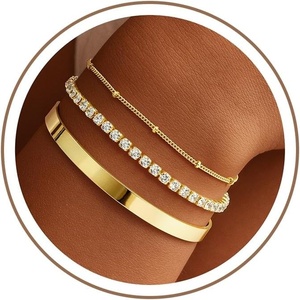 Turandoss Gold Bracelets for Women – Dainty 14K Gold Plated Tennis Bracelet for Women Trendy Stackable Cross Beaded Set Twisted Rope Bracelet Snake Paperclip Chain Knot Cuff Bracelets Jewelry Gifts(gold cuff-satellite-tennis bracelet)