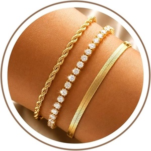 Turandoss Gold Bracelets for Women – Dainty 14K Gold Plated Tennis Bracelet for Women Trendy Stackable Cross Beaded Set Twisted Rope Bracelet Snake Paperclip Chain Knot Cuff Bracelets Jewelry Gifts(rope-herringbone-tennis bracelet)