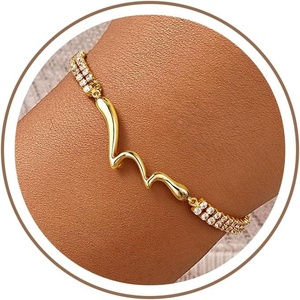 Turandoss Gold Bracelets for Women – Dainty Bow Tennis Bracelets for Women Trendy 14K Gold Plated Interlocking Circle Heart Bracelet Stackable Bow Wave Tennis Bracelet Jewelry Gifts for Girls Her(Wave Tennis Bracelet)