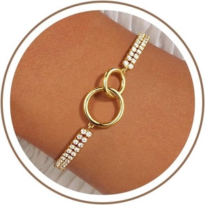Turandoss Gold Bracelets for Women – Dainty Bow Tennis Bracelets for Women Trendy 14K Gold Plated Interlocking Circle Heart Bracelet Stackable Bow Wave Tennis Bracelet Jewelry Gifts for Girls Her(Interlocking Circle Tennis Bracelet)