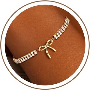 Turandoss Gold Bracelets for Women – Dainty Bow Tennis Bracelets for Women Trendy 14K Gold Plated Interlocking Circle Heart Bracelet Stackable Bow Wave Tennis Bracelet Jewelry Gifts for Girls Her(Bow Tennis Bracelet)