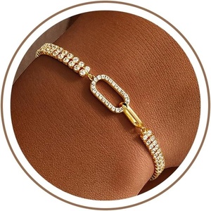 Turandoss Gold Bracelets for Women – Dainty Bow Tennis Bracelets for Women Trendy 14K Gold Plated Interlocking Circle Heart Bracelet Stackable Bow Wave Tennis Bracelet Jewelry Gifts for Girls Her(Interlocking Oval Tennis Bracelet)